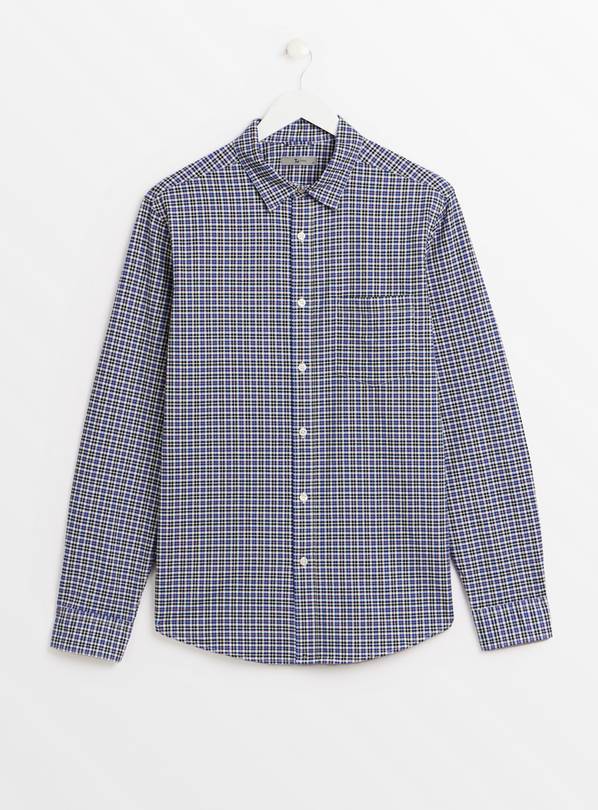 Blue Micro Check Slim Fit Oxford Shirt L